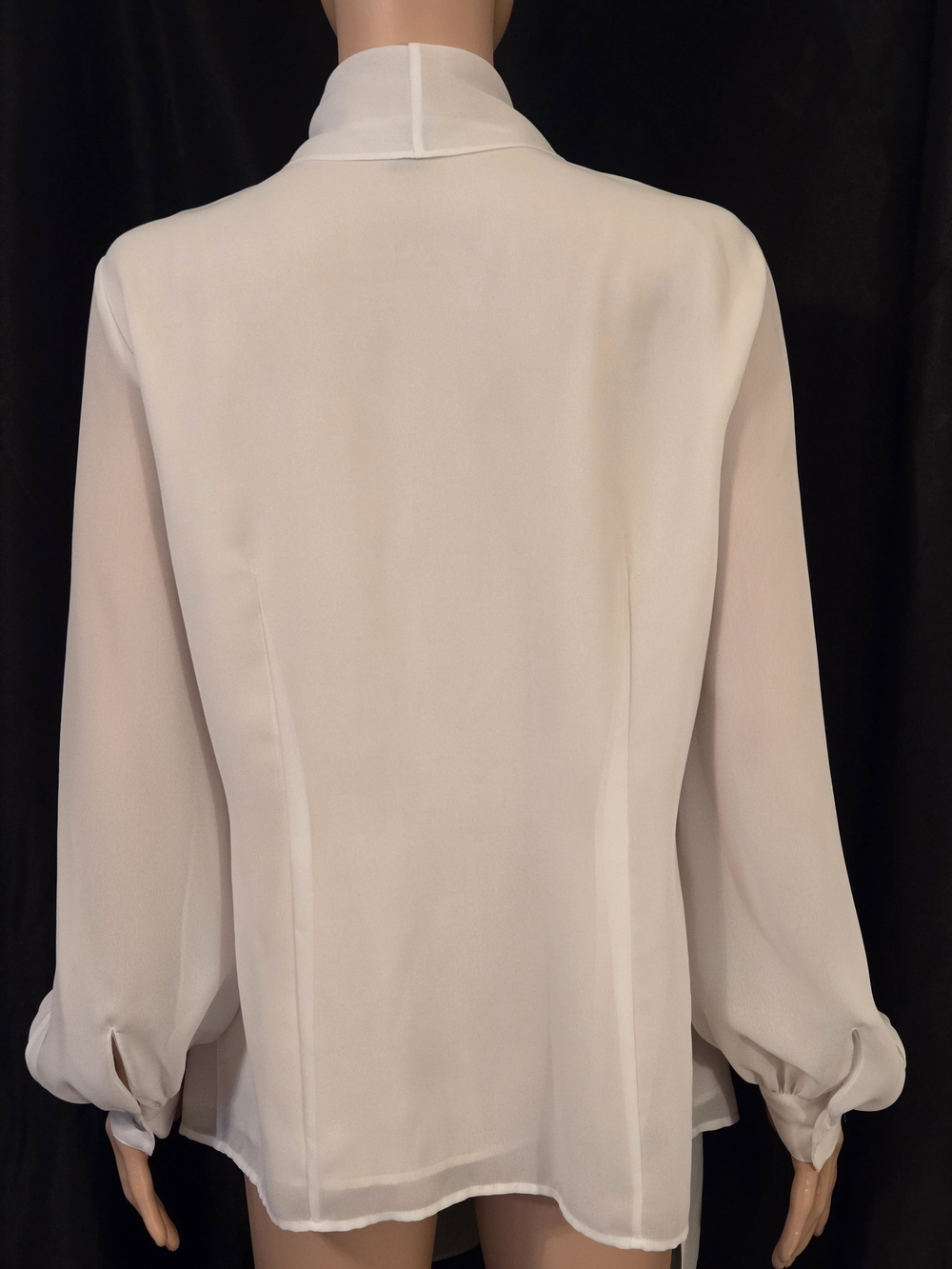 St. John White Tie-Neck Pintuck Blouse - Picture 2 of 5